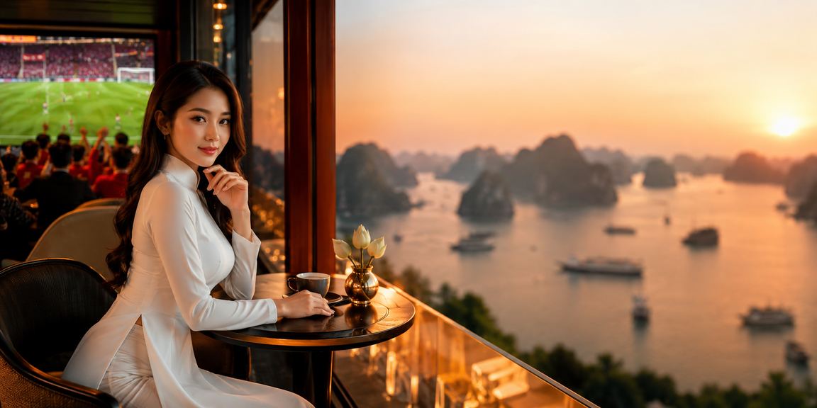 Cảnh Hạ Long Bay với không khí lễ hội và người dùng tham gia giải trí trực tuyến trên onpen88