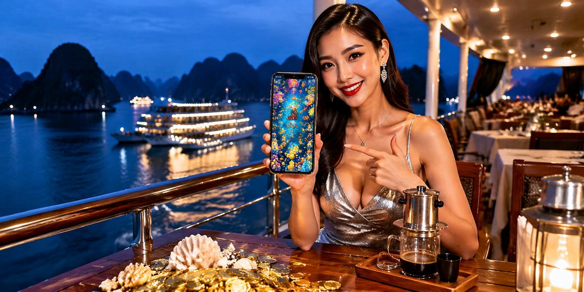 Du khách tại Vịnh Hạ Long sử dụng điện thoại để tham gia casino trực tuyến và kiểm tra ưu đãi
