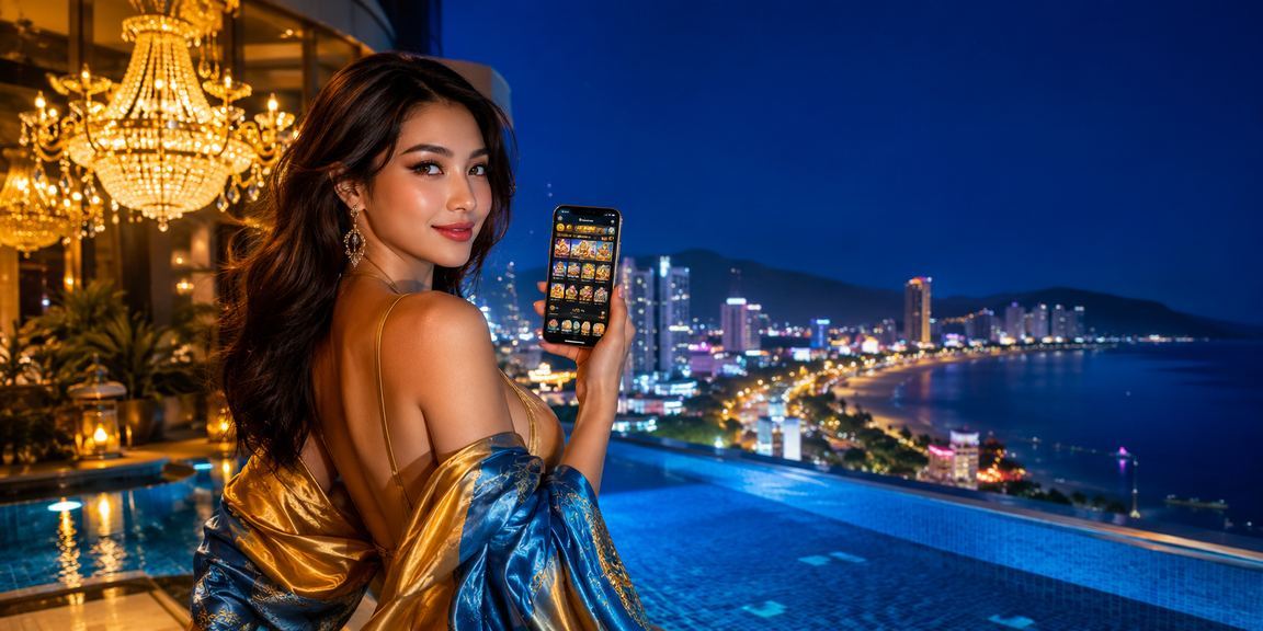 Khung cảnh Nha Trang buổi tối với người dùng truy cập tài khoản cá cược trên điện thoại